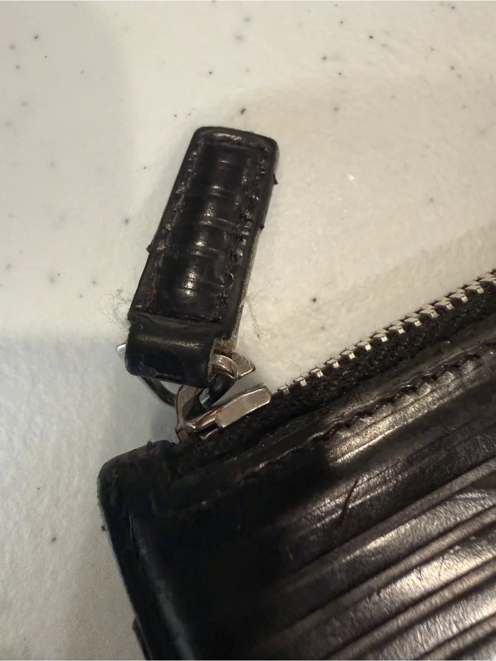 Saint Laurent Black Glossy Ridged Leather Card Case with Zip